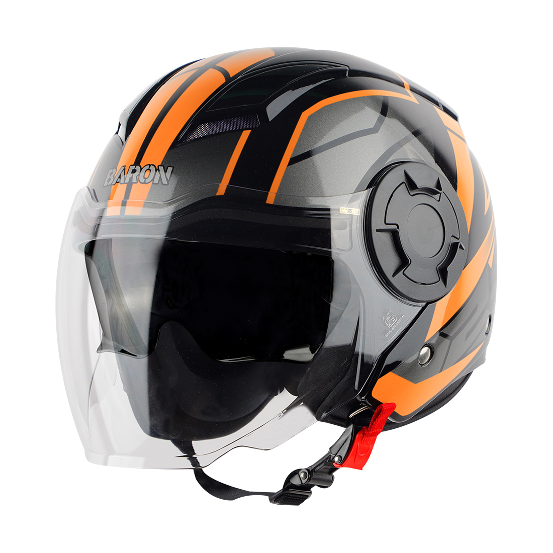 Steelbird SBH-31 Baron 24 ISI Certified Open Face Helmet For Men And Women With Inner Sun Shield(Dual Visor Mechanism) (Glossy Black Orange)